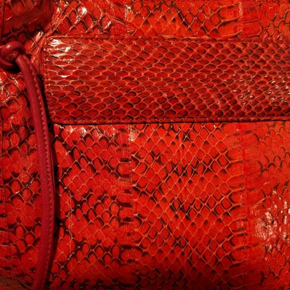 Snakeskin (Genuine) Red/Blk Shoulder Bag Divina Firenze EUC 10×17×5.5 & 15"Strap - Picture 5 of 8